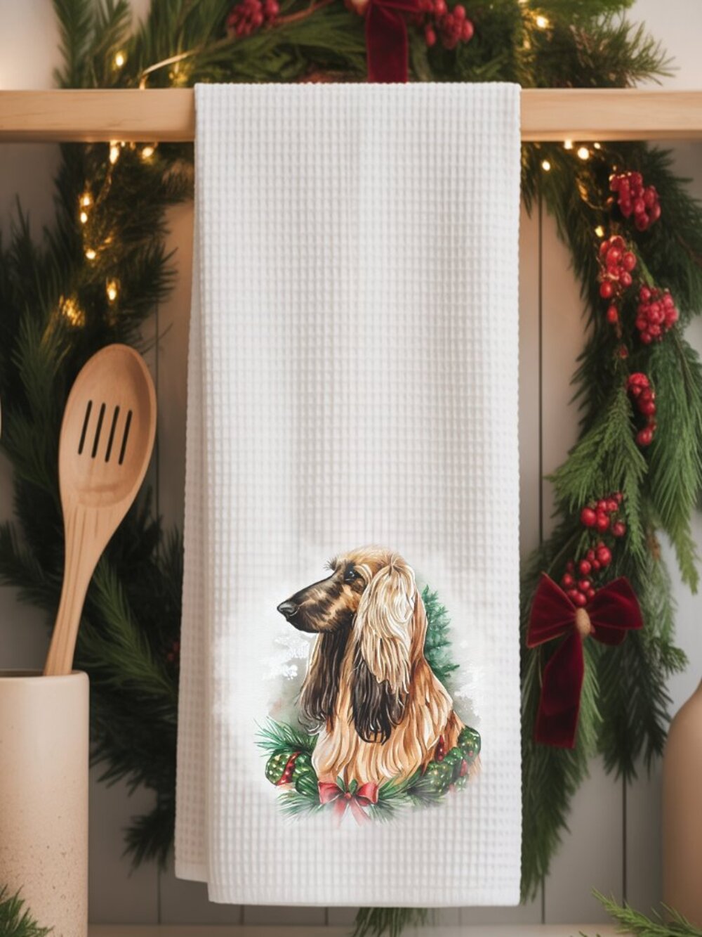Afghan Hound Christmas Decorative Kitchen Tea Towel